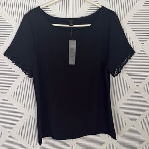 Ann Taylor (MP) Navy Short Sleeve Top with Lace Detail On Sleeves